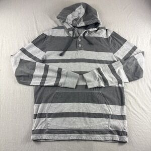 Free State Henley Hoodie Mens S Gray Striped Sweatshirt Drawstring Sweater Top